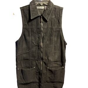 JLNY Vintage Women’s Medium Black Corduroy Vest Overall Dress 3/4 Zip Cotton EUC